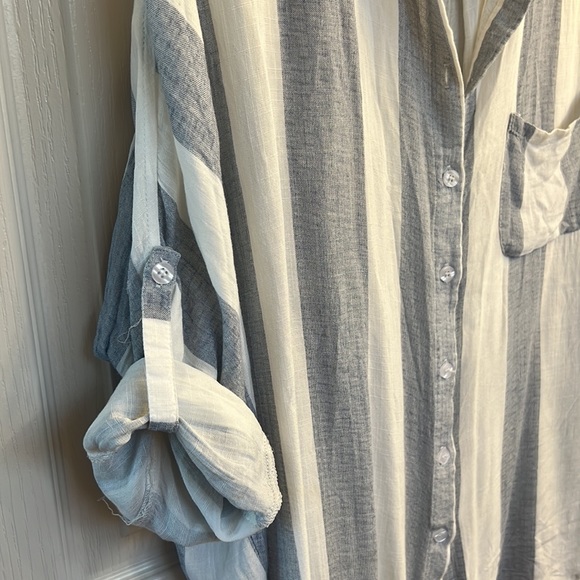 Oversized striped cotton button down with adjustable sleeves - Picture 2 of 2